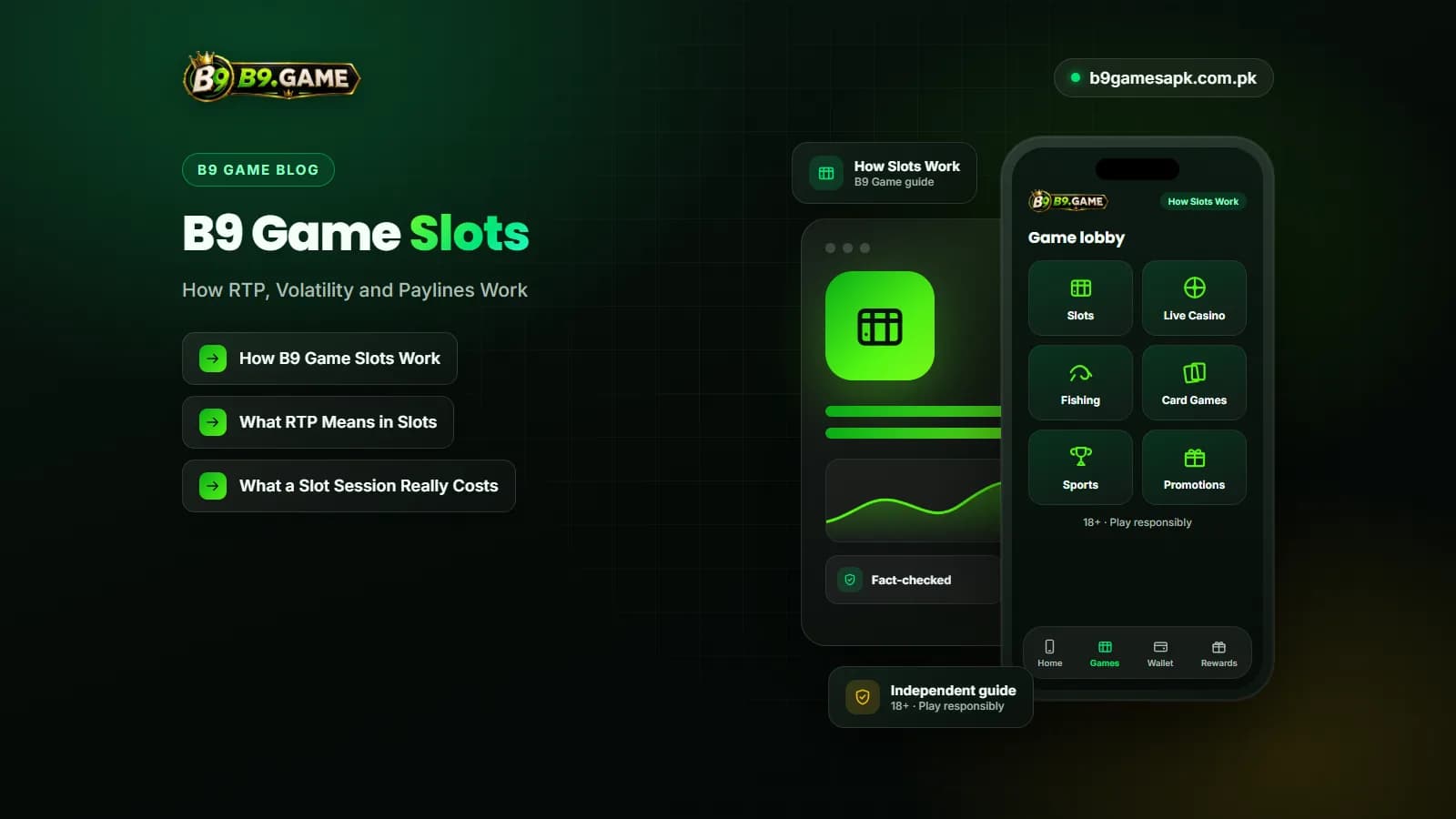 Slot machine reels illustrating RTP and volatility in the B9 Game slots guide