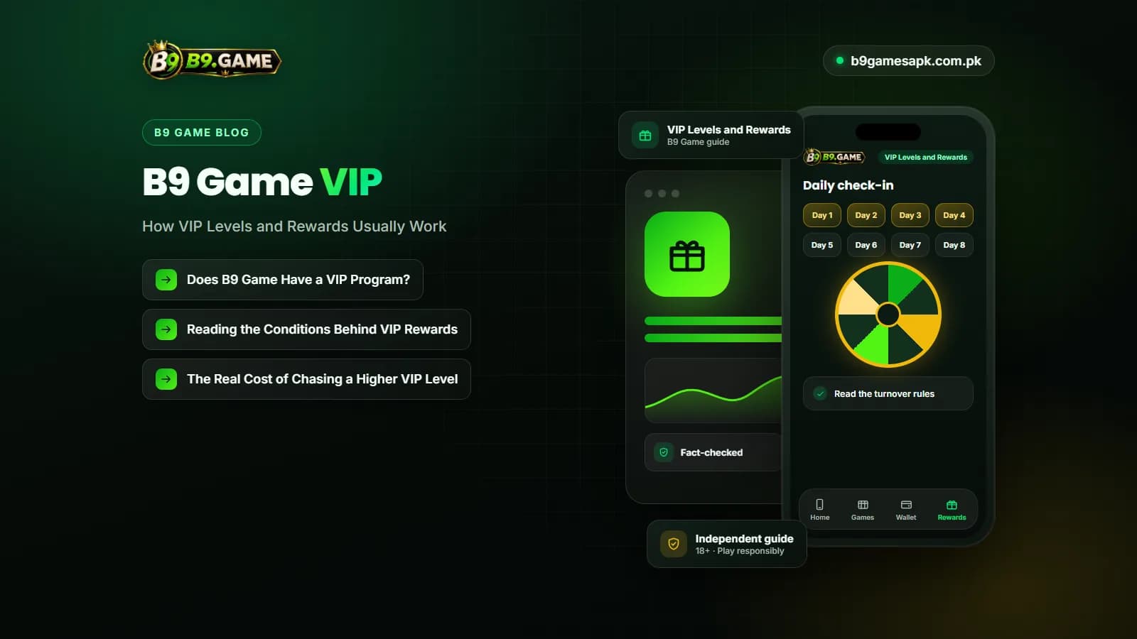 Tiered VIP level badges with reward icons representing the B9 Game VIP program