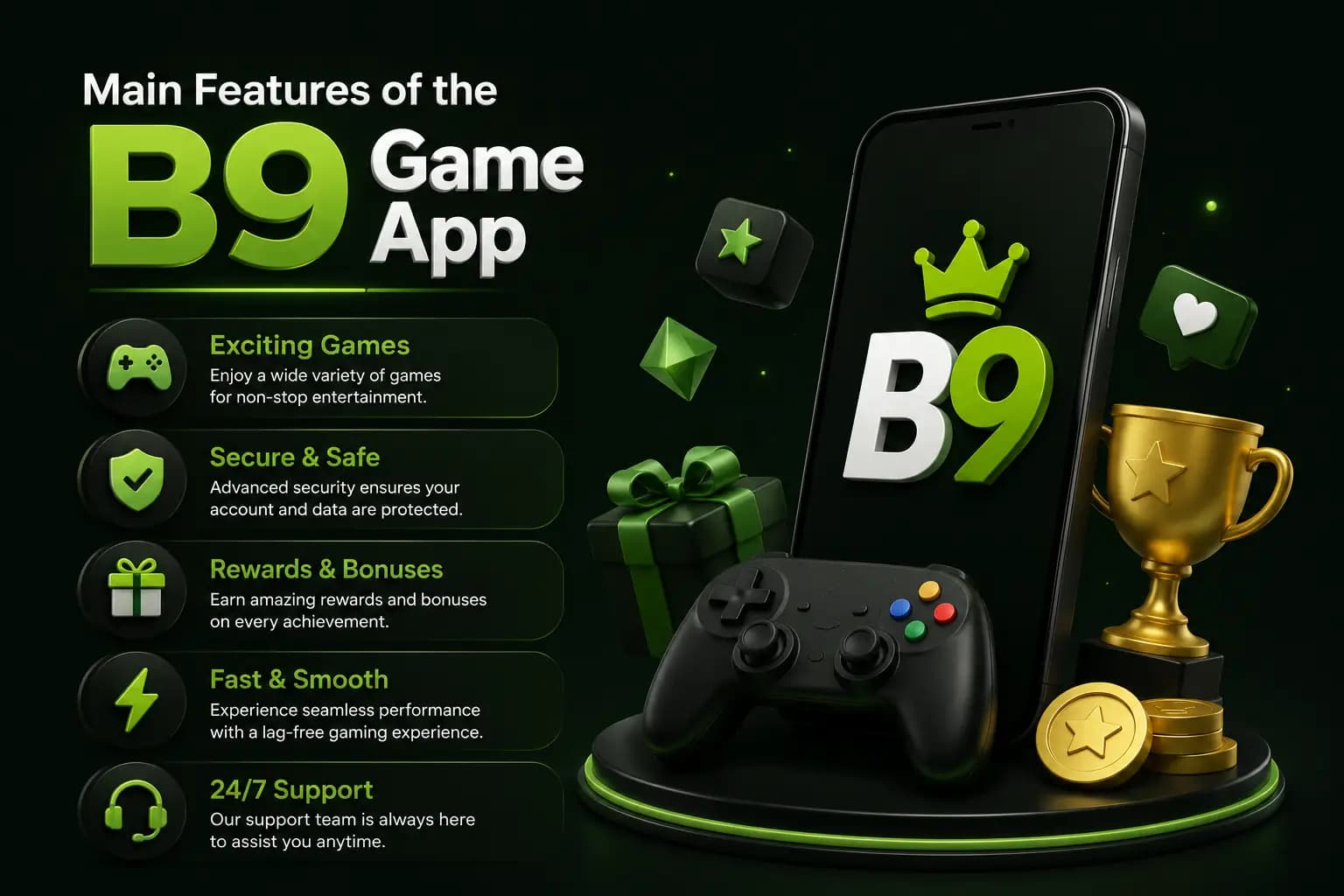 Main features of the B9 Game app