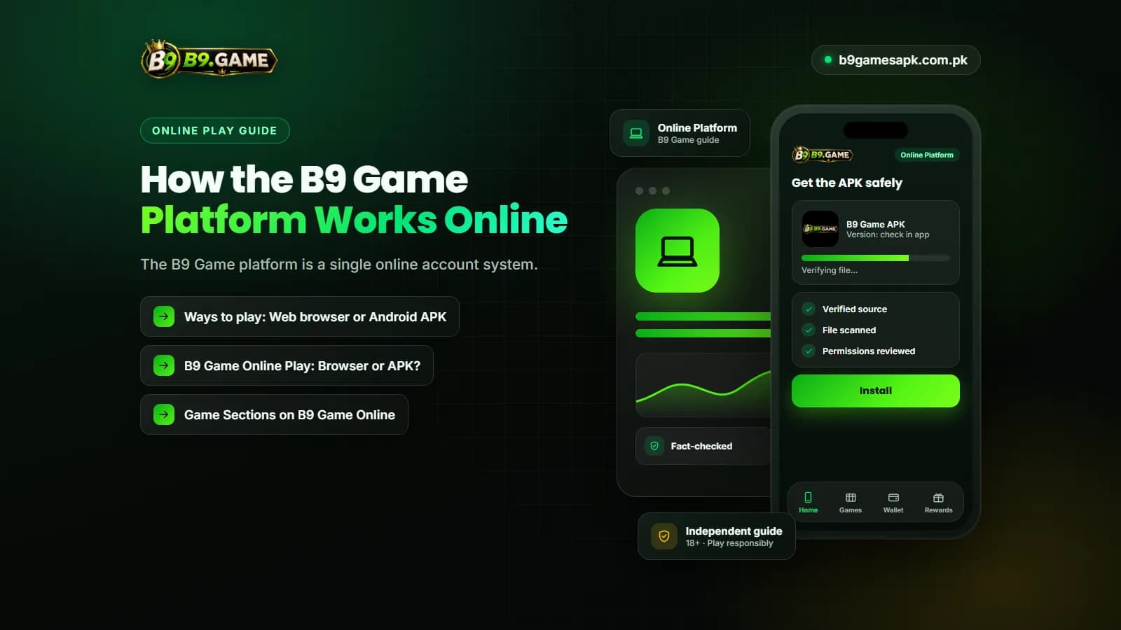 The B9 Game online platform opened in a browser