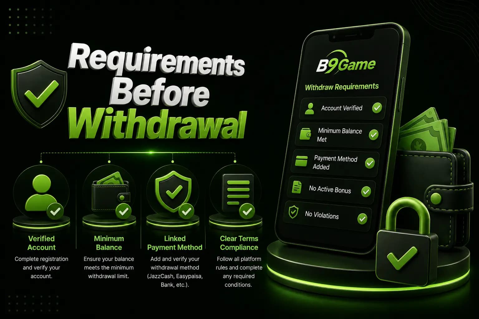 Requirements before a B9Game withdrawal