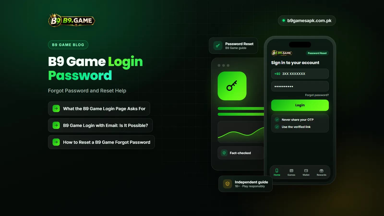 Password Reset Key icon representing a B9 Game login password reset