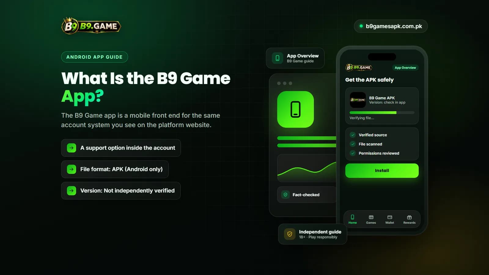 App Overview Overview of the B9 Game app on an Android phone
