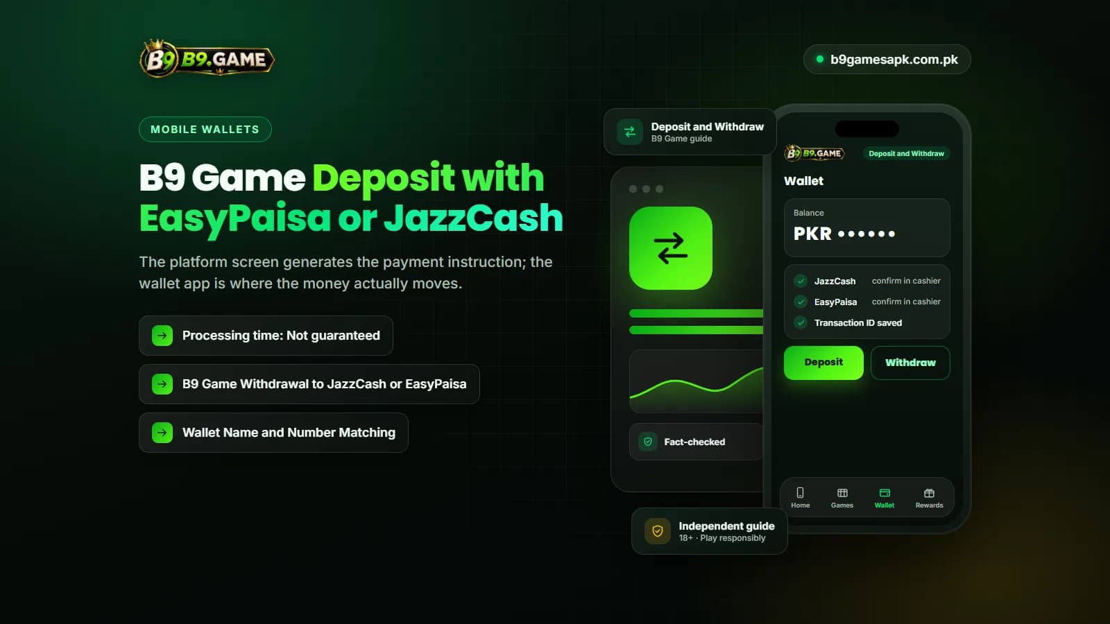 Deposit and Withdraw Steps for B9 Game deposit and withdrawal with JazzCash or EasyPaisa